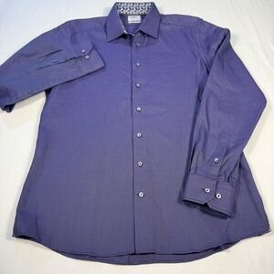 XO Sand Mens 16 1/2 Modern Fit Dress Shirt Blue Geometric Pattern Italian Fabric